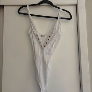White Bodysuit with Button Detail